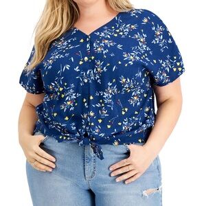 Style & Co. Navy Floral Tie-Front Blouse